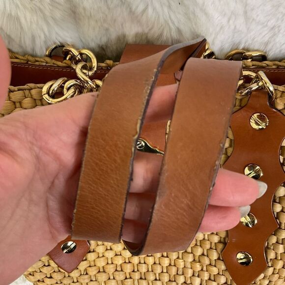 Michael Kors Vintage Women’s Santorini Straw Raffia Leather Tote Shoulder Bag - Picture 11 of 16